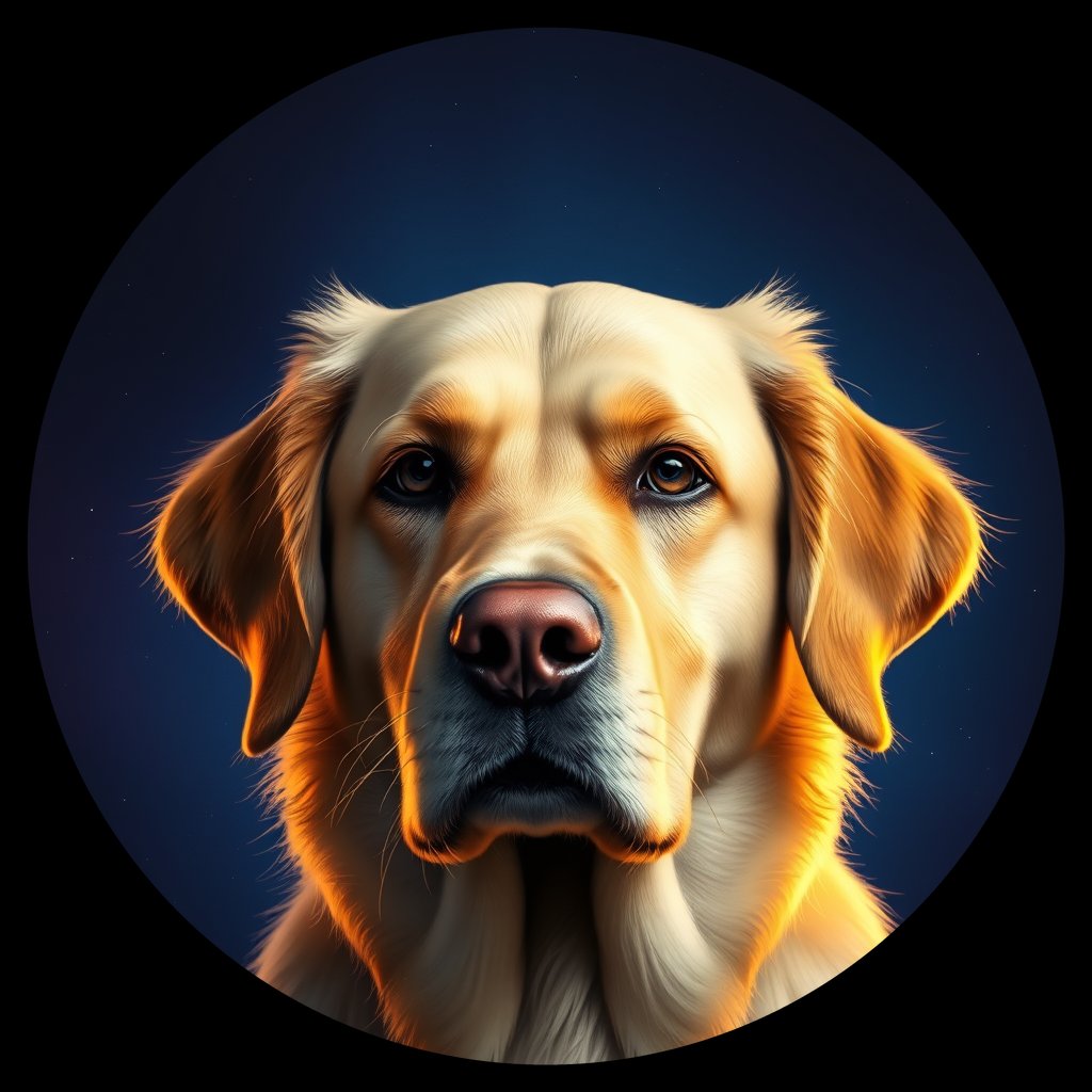 Cosmic medallion portrait of Oldies_grls5302662a, a Golden Retriever