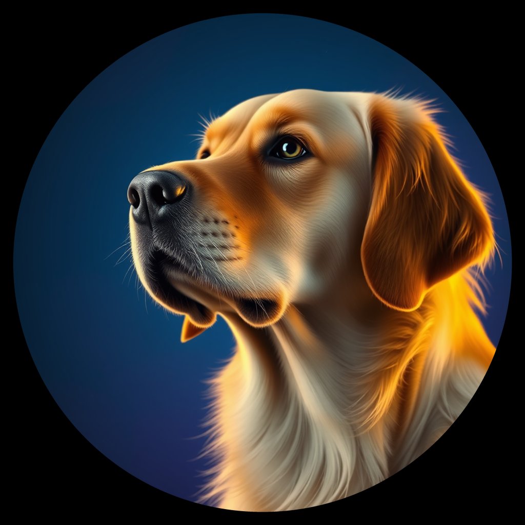 Cosmic medallion portrait of Oldies_grls54092a9c, a Golden Retriever