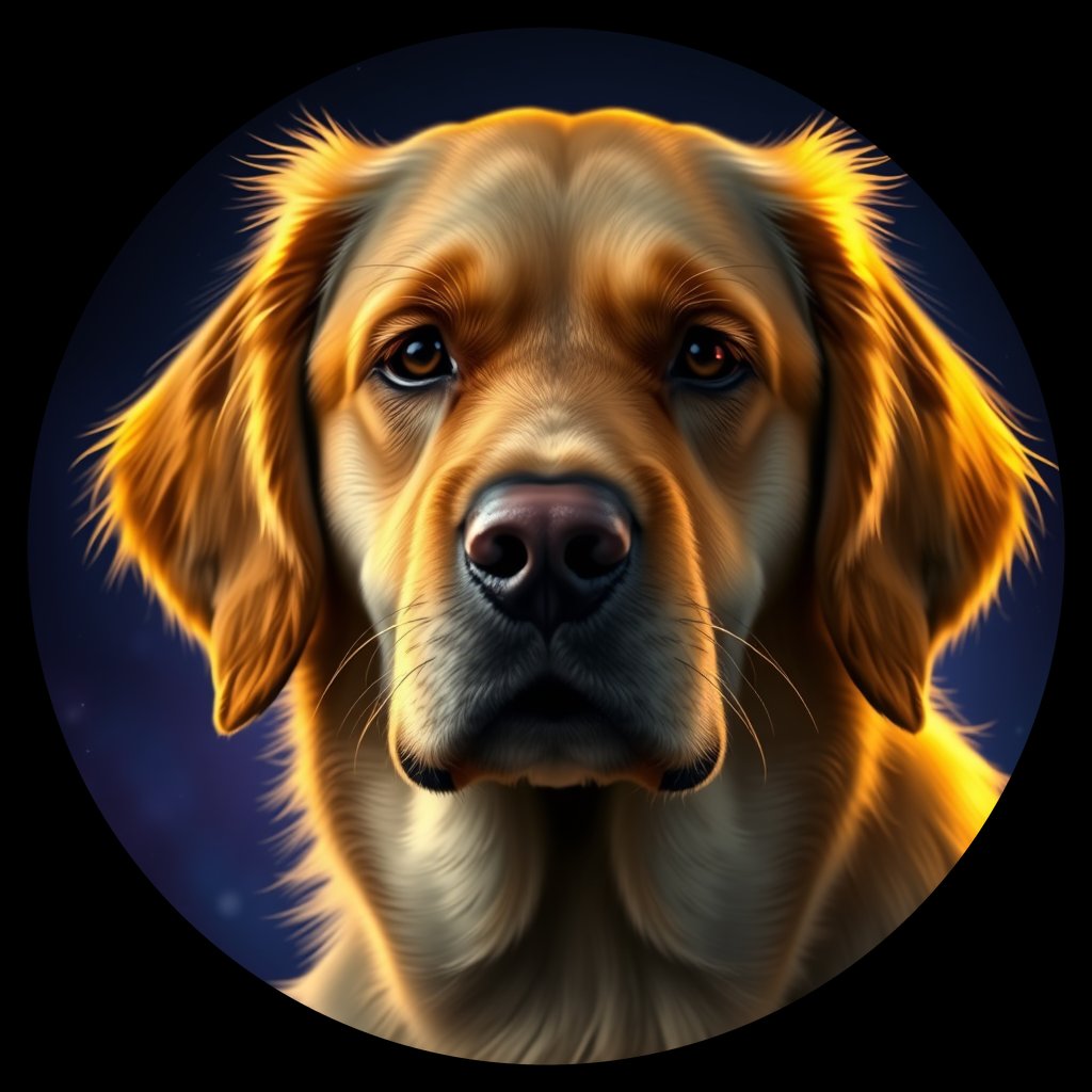 Cosmic medallion portrait of Oldies_grls549c5d83, a Golden Retriever