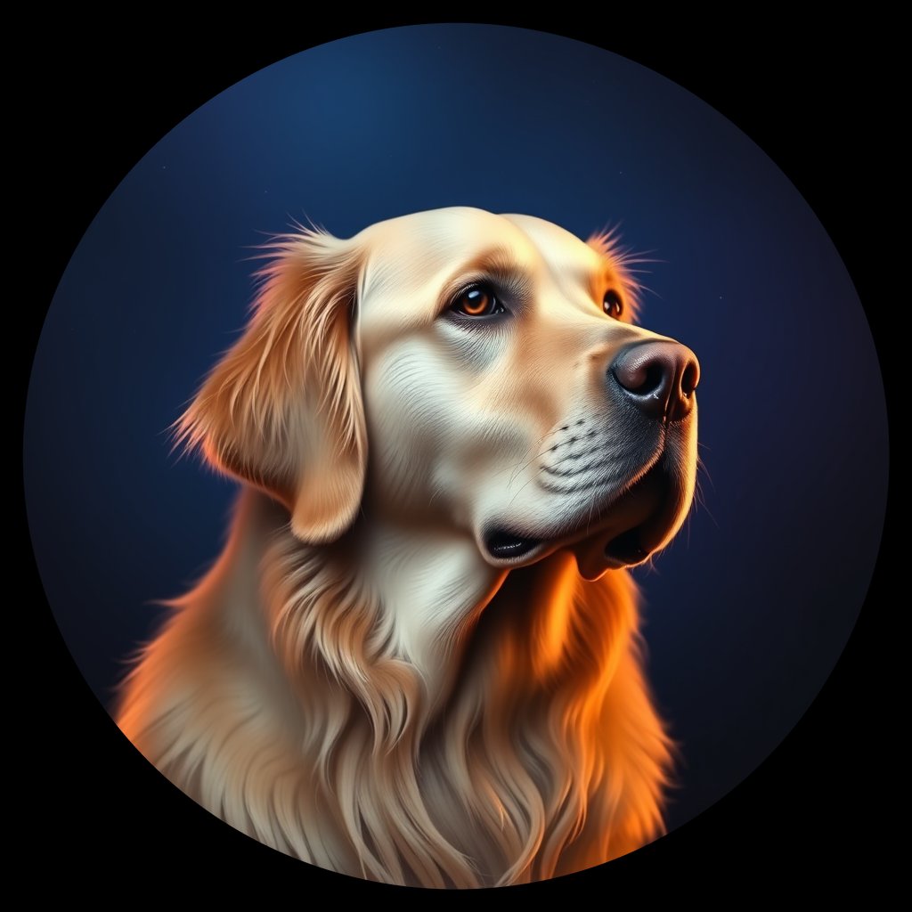 Cosmic medallion portrait of Oldies_grls5bcefd1e, a Golden Retriever