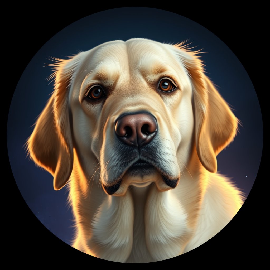 Cosmic medallion portrait of Oldies_grls5e41c65c, a Golden Retriever