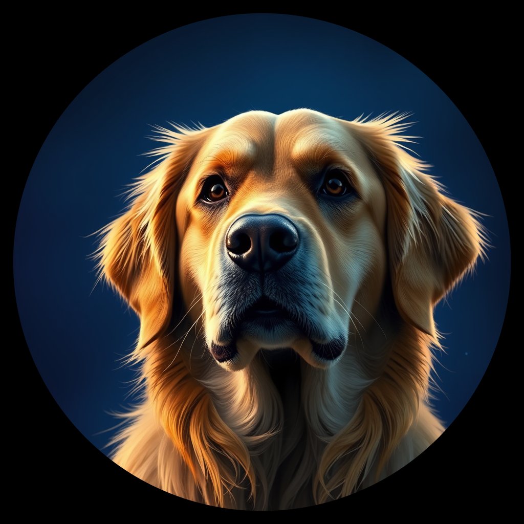 Cosmic medallion portrait of Oldies_grls5fc8463e, a Golden Retriever
