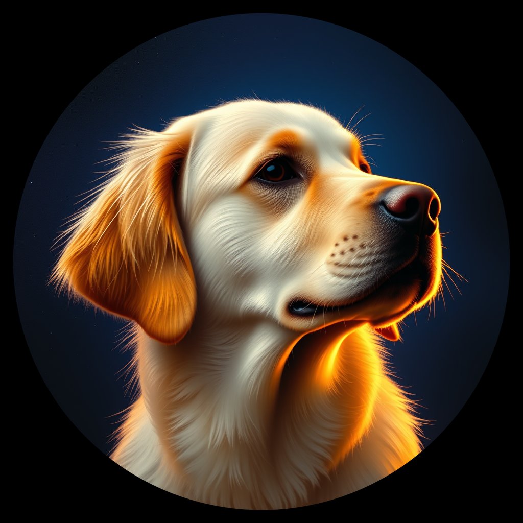 Cosmic medallion portrait of Oldies_grls6029a5ad, a Golden Retriever