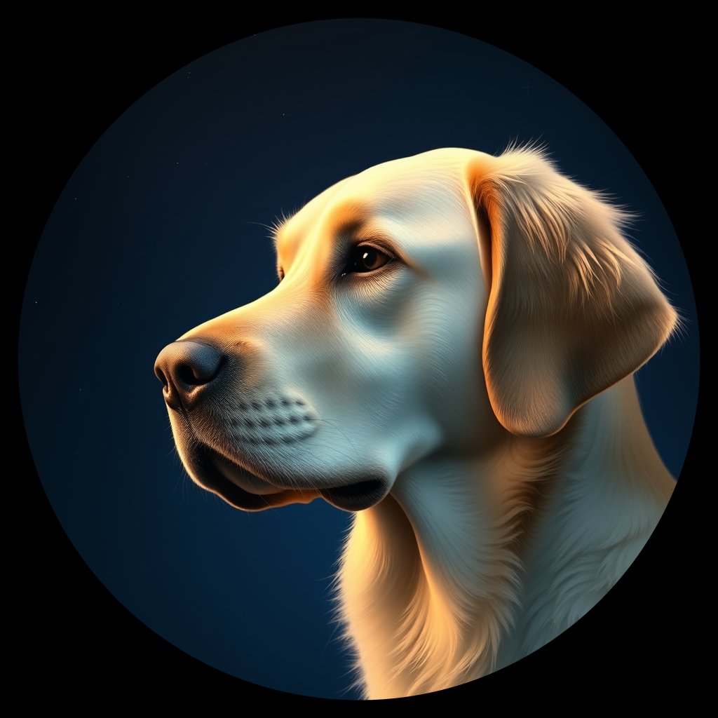 Cosmic medallion portrait of Oldies_grls605ec675, a Golden Retriever