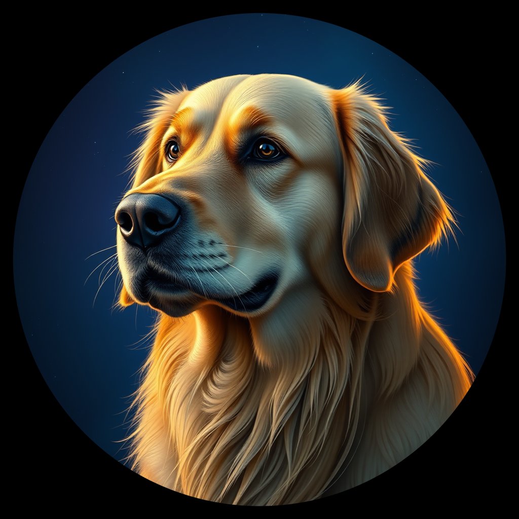 Cosmic medallion portrait of Oldies_grls60cd1fdb, a Golden Retriever