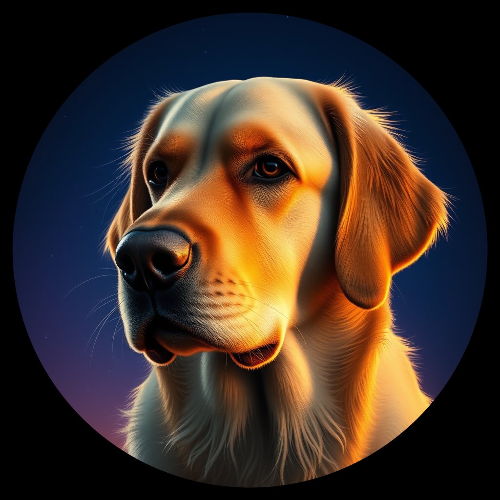 Cosmic medallion portrait of Oldies_grls60d0c7ae, a Golden Retriever