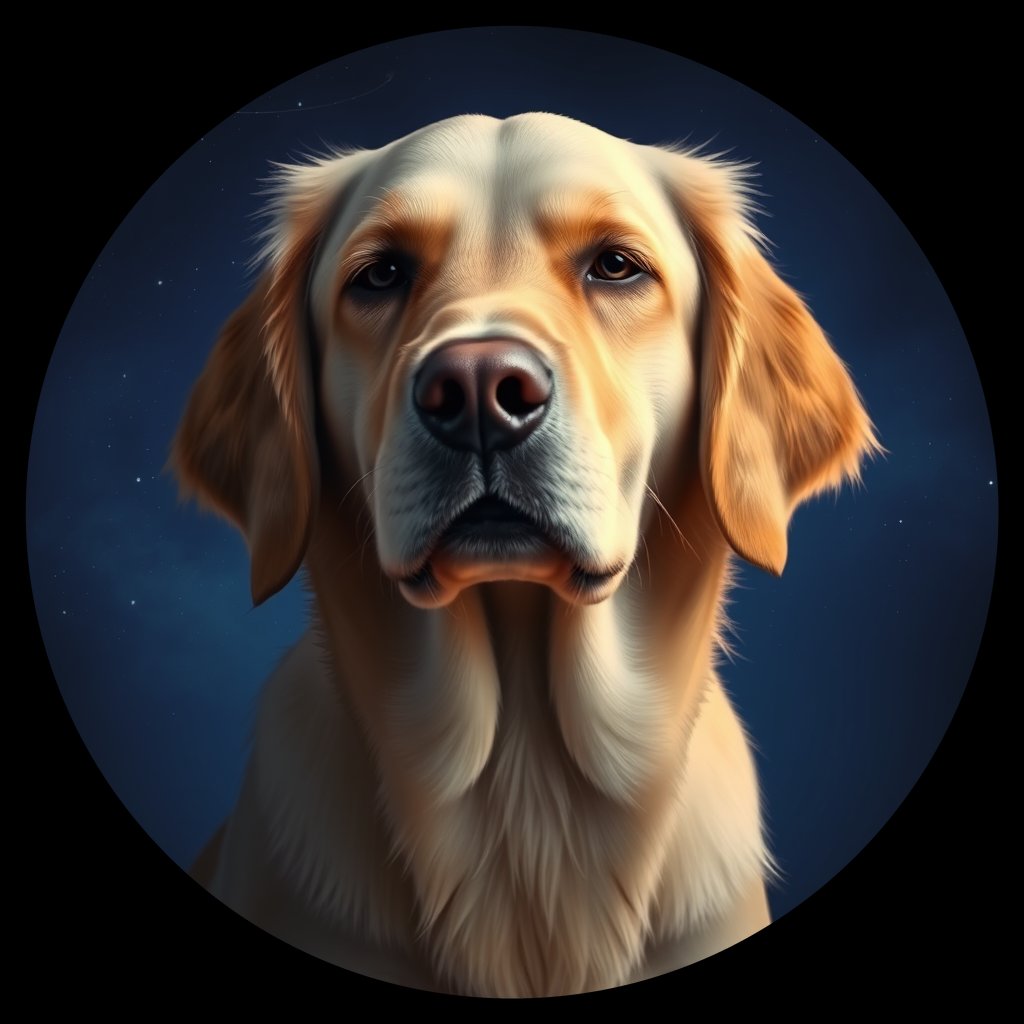 Cosmic medallion portrait of Oldies_grls60eefefb, a Golden Retriever