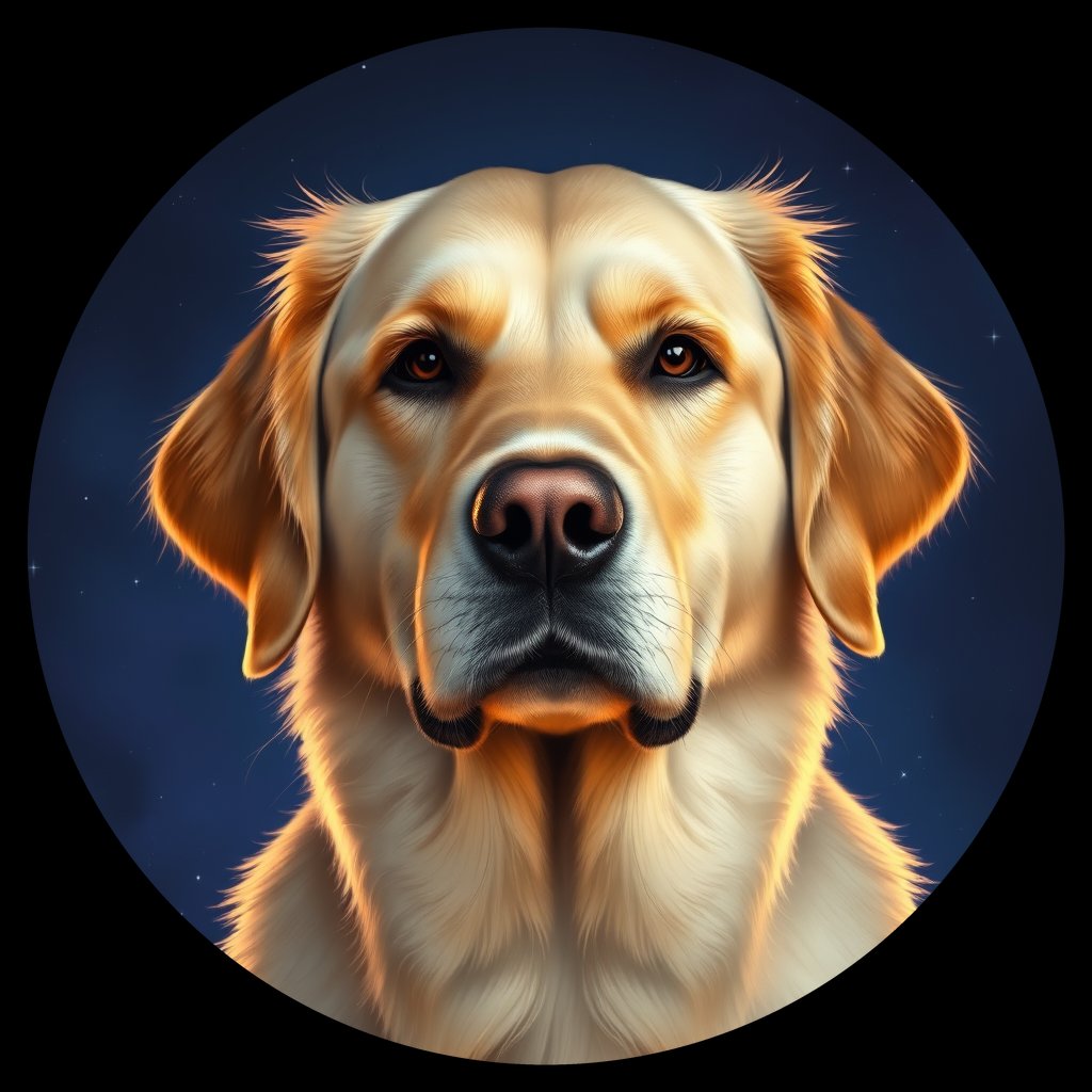 Cosmic medallion portrait of Oldies_grls61facb0a, a Golden Retriever