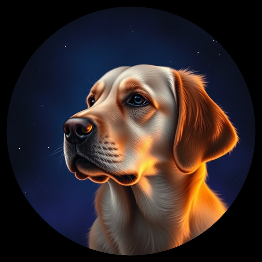 Cosmic medallion portrait of Oldies_grls63a7b72a, a Golden Retriever