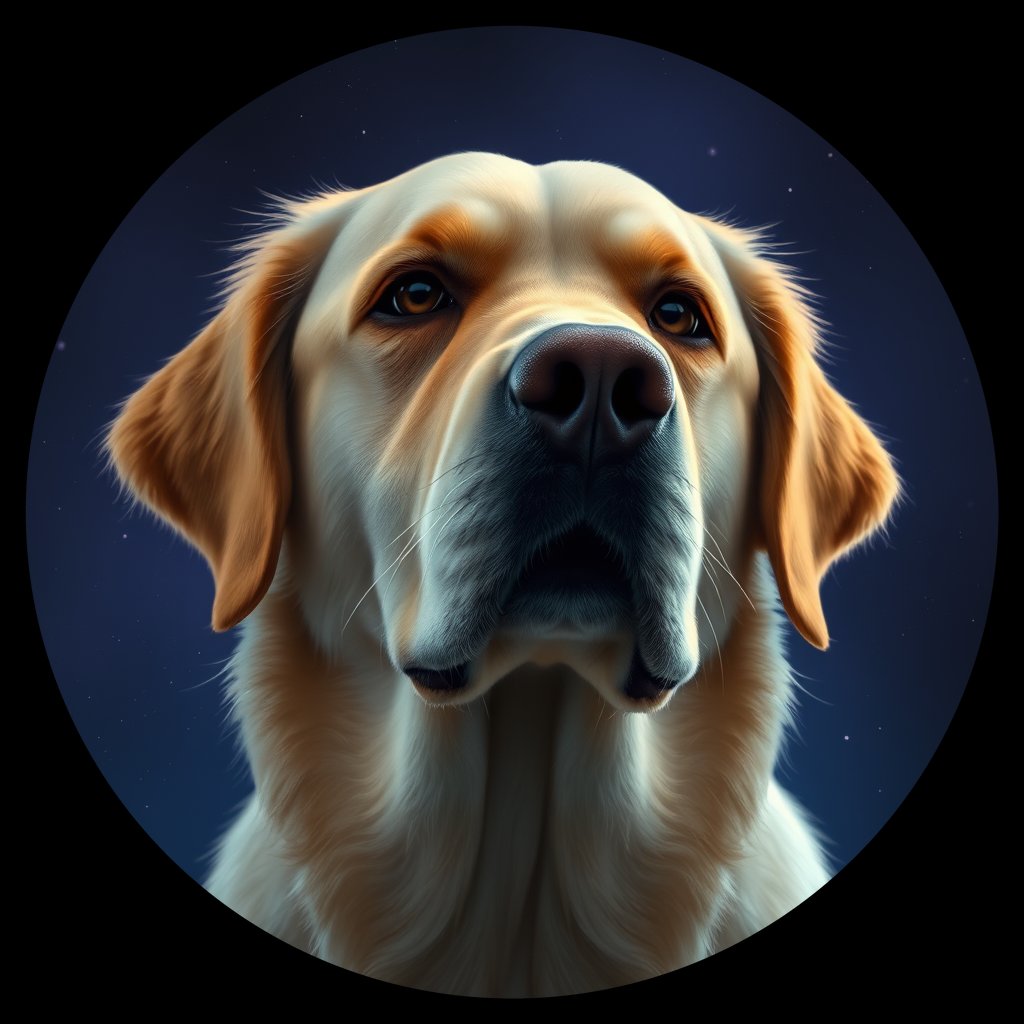 Cosmic medallion portrait of Oldies_grls65978e8a, a Golden Retriever