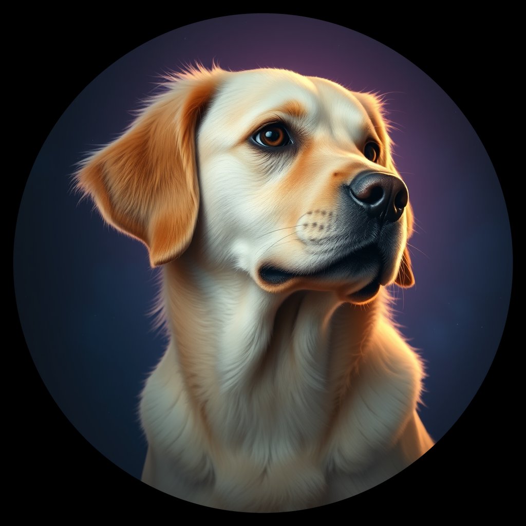 Cosmic medallion portrait of Oldies_grls6693c47f, a Golden Retriever
