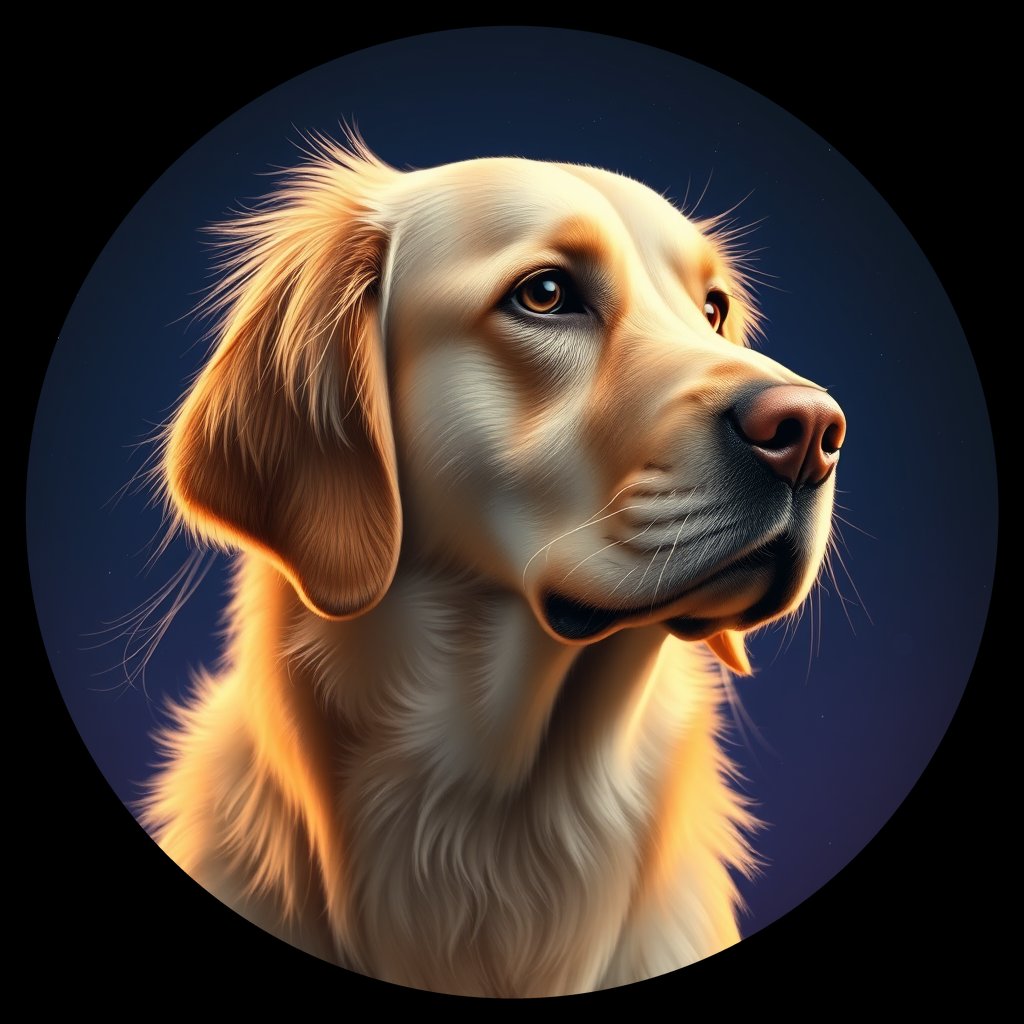 Cosmic medallion portrait of Oldies_grls6a934fee, a Golden Retriever