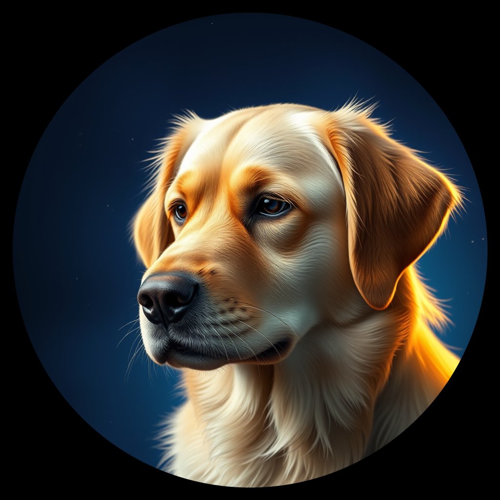 Cosmic medallion portrait of Oldies_grls6a94812d, a Golden Retriever