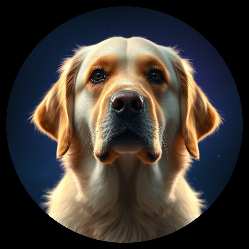 Cosmic medallion portrait of Oldies_grls6aac3143, a Golden Retriever