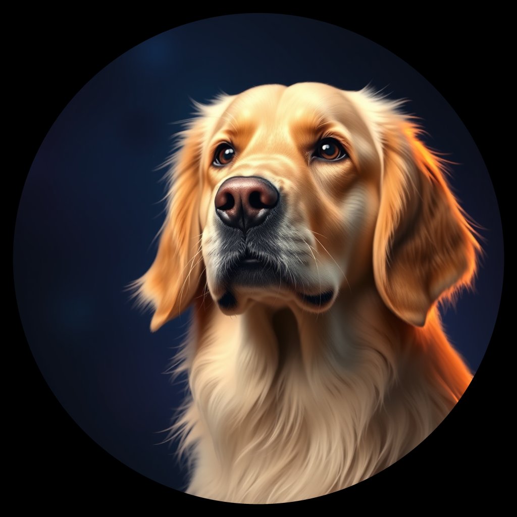 Cosmic medallion portrait of Oldies_grls6c7c9f00, a Golden Retriever