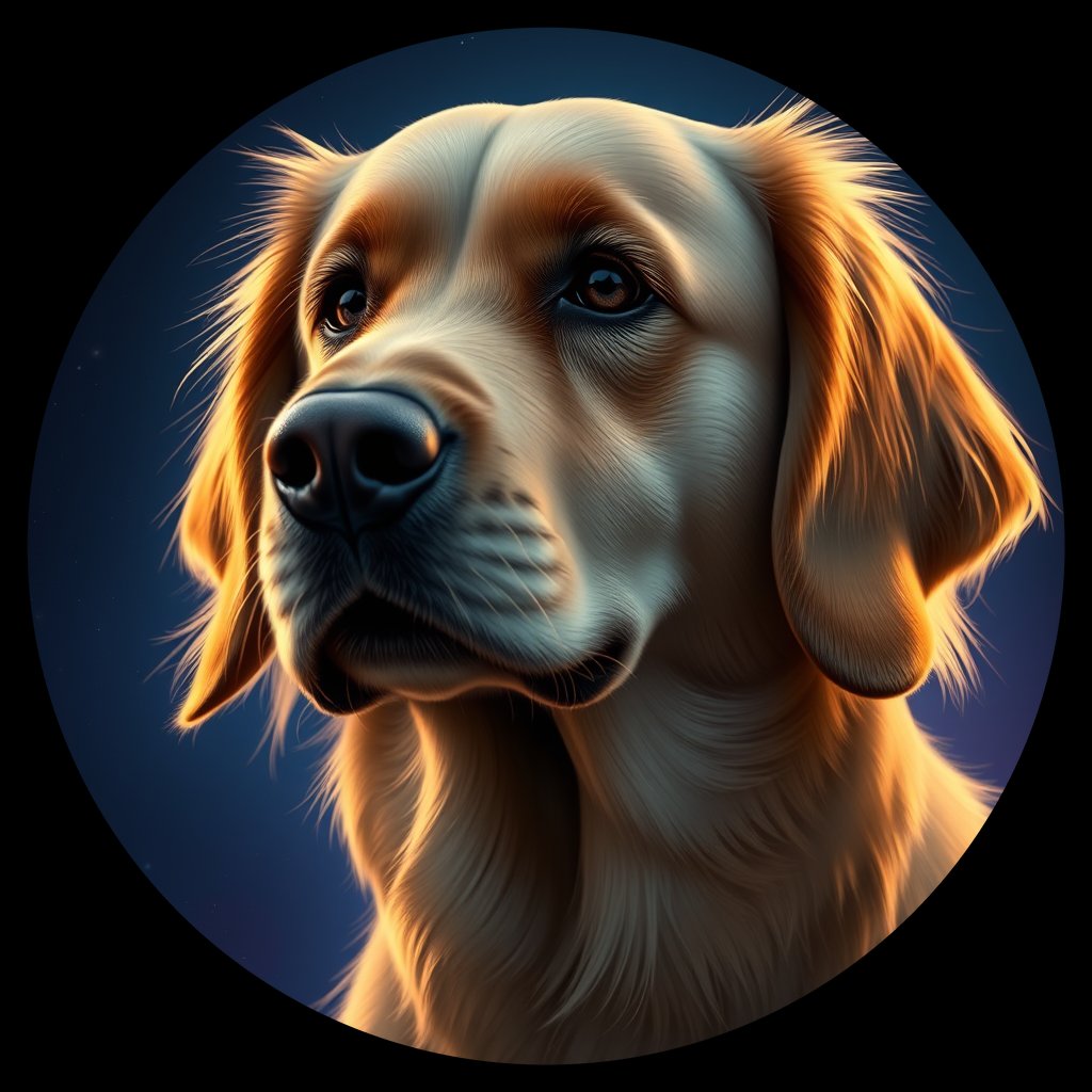 Cosmic medallion portrait of Oldies_grls6e5ca235, a Golden Retriever