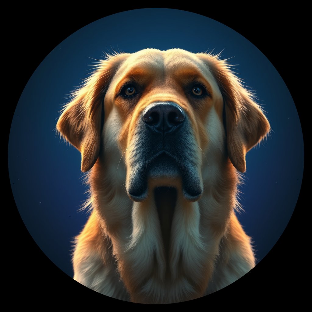 Cosmic medallion portrait of Oldies_grls6f4b5fd1, a Golden Retriever