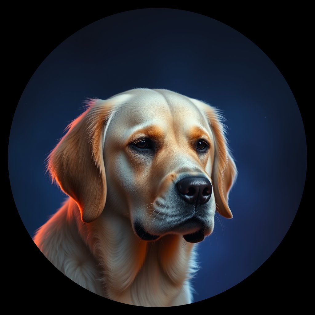 Cosmic medallion portrait of Oldies_grls6f62ffa4, a Golden Retriever