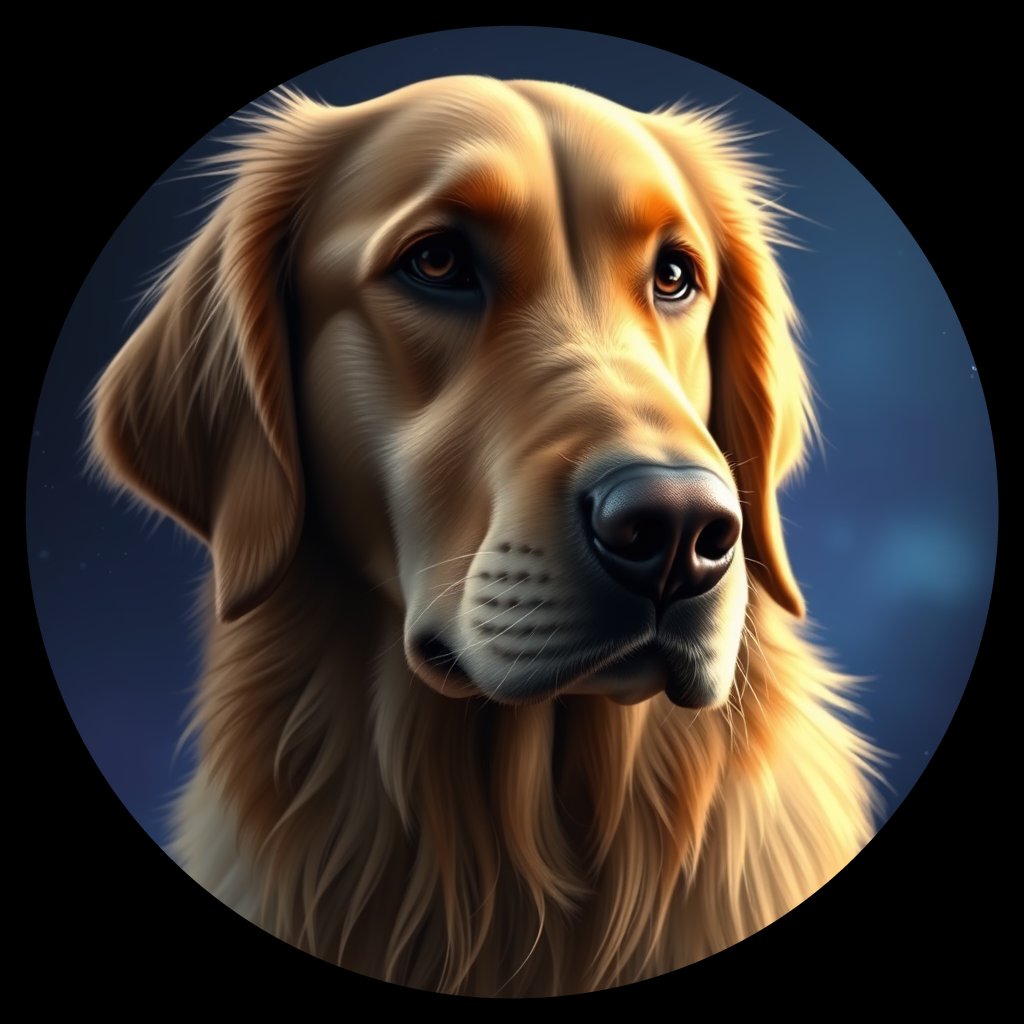 Cosmic medallion portrait of Oldies_grls6f742451, a Golden Retriever