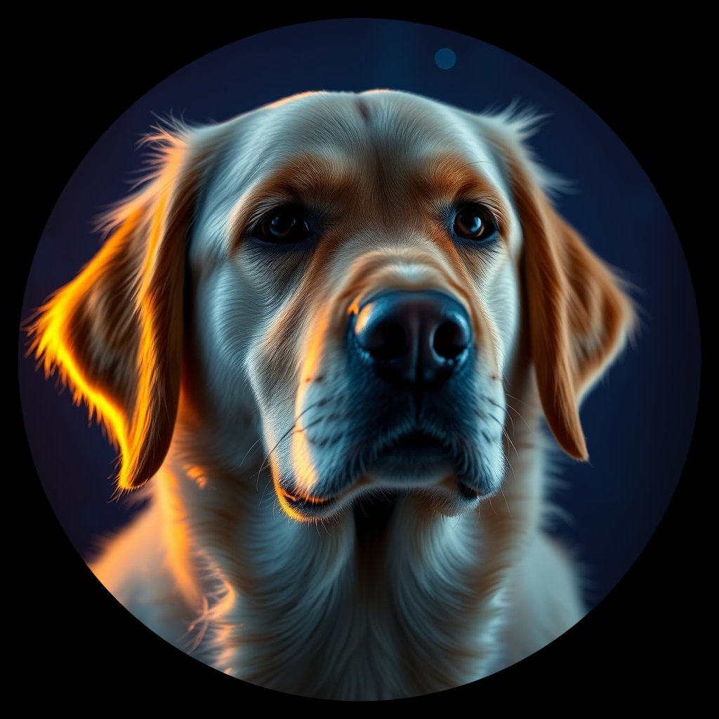 Cosmic medallion portrait of Oldies_grls74959784, a Golden Retriever