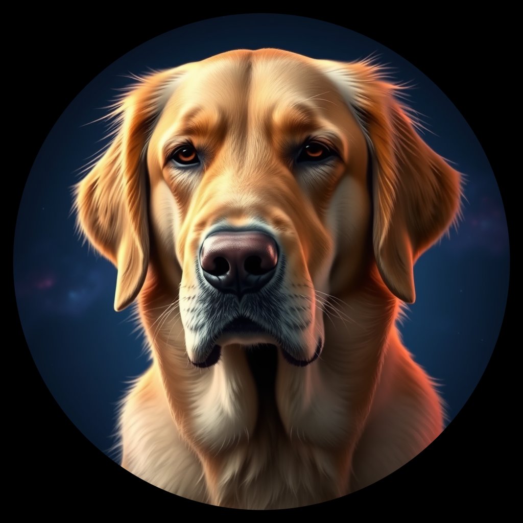 Cosmic medallion portrait of Oldies_grls76179418, a Golden Retriever