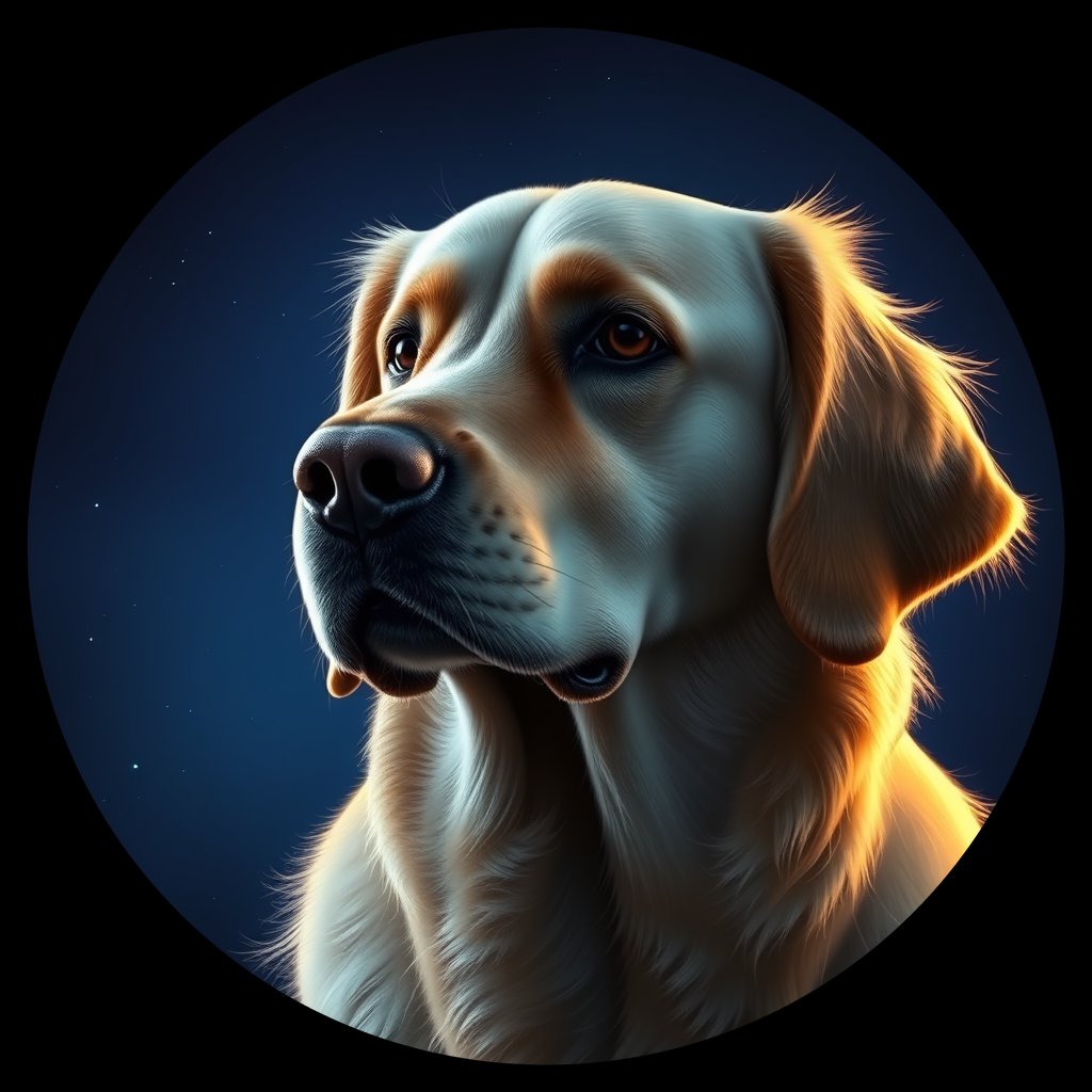 Cosmic medallion portrait of Oldies_grls767408f1, a Golden Retriever