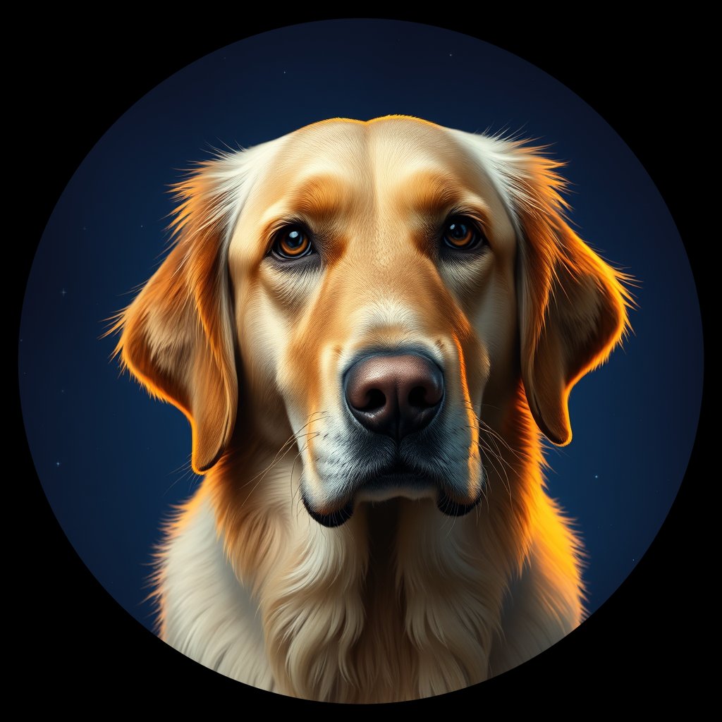 Cosmic medallion portrait of Oldies_grls7b102c17, a Golden Retriever