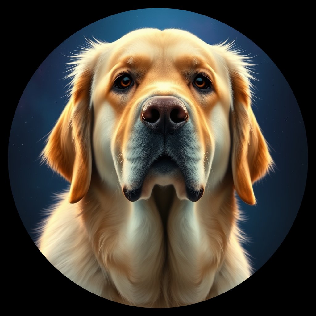 Cosmic medallion portrait of Oldies_grls7c505b65, a Golden Retriever