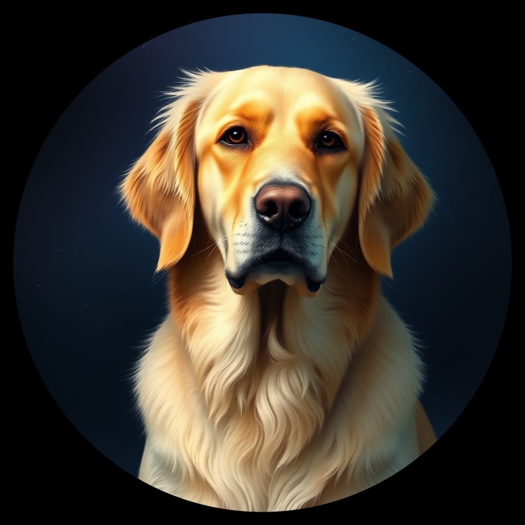 Cosmic medallion portrait of Oldies_grls7c8523c3, a Golden Retriever