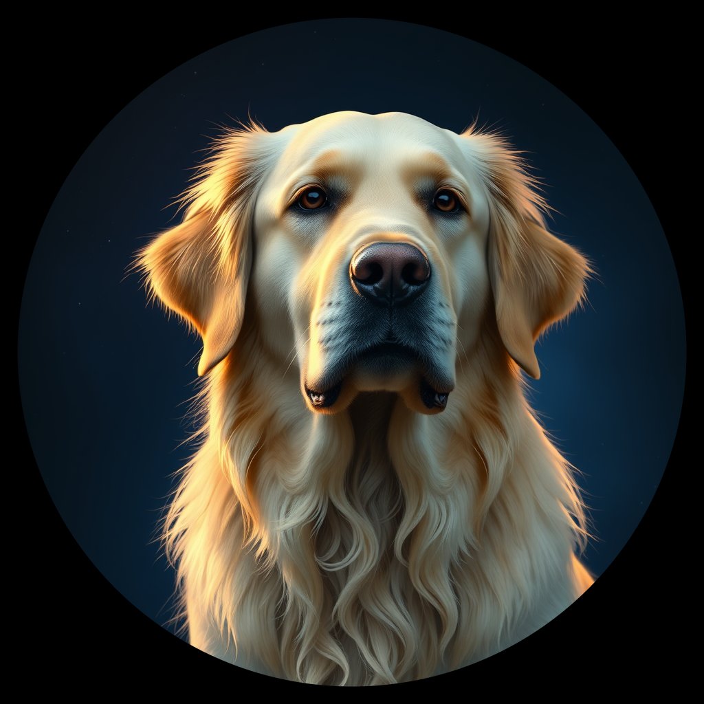 Cosmic medallion portrait of Oldies_grls7f09c19b, a Golden Retriever