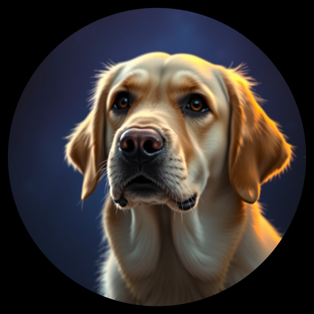 Cosmic medallion portrait of Oldies_grls82b7fdf5, a Golden Retriever