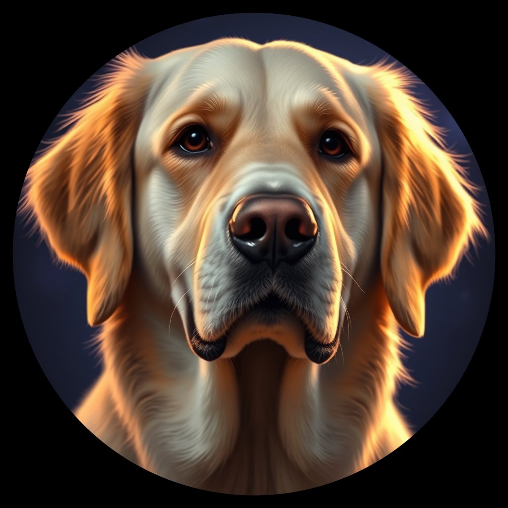 Cosmic medallion portrait of Oldies_grls82d32622, a Golden Retriever