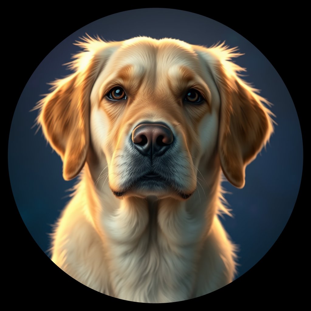 Cosmic medallion portrait of Oldies_grls84303172, a Golden Retriever