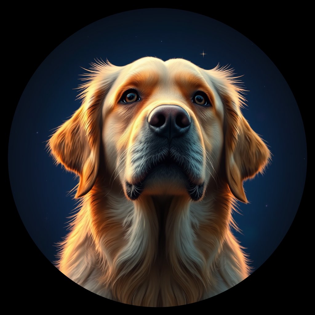 Cosmic medallion portrait of Oldies_grls87055452, a Golden Retriever