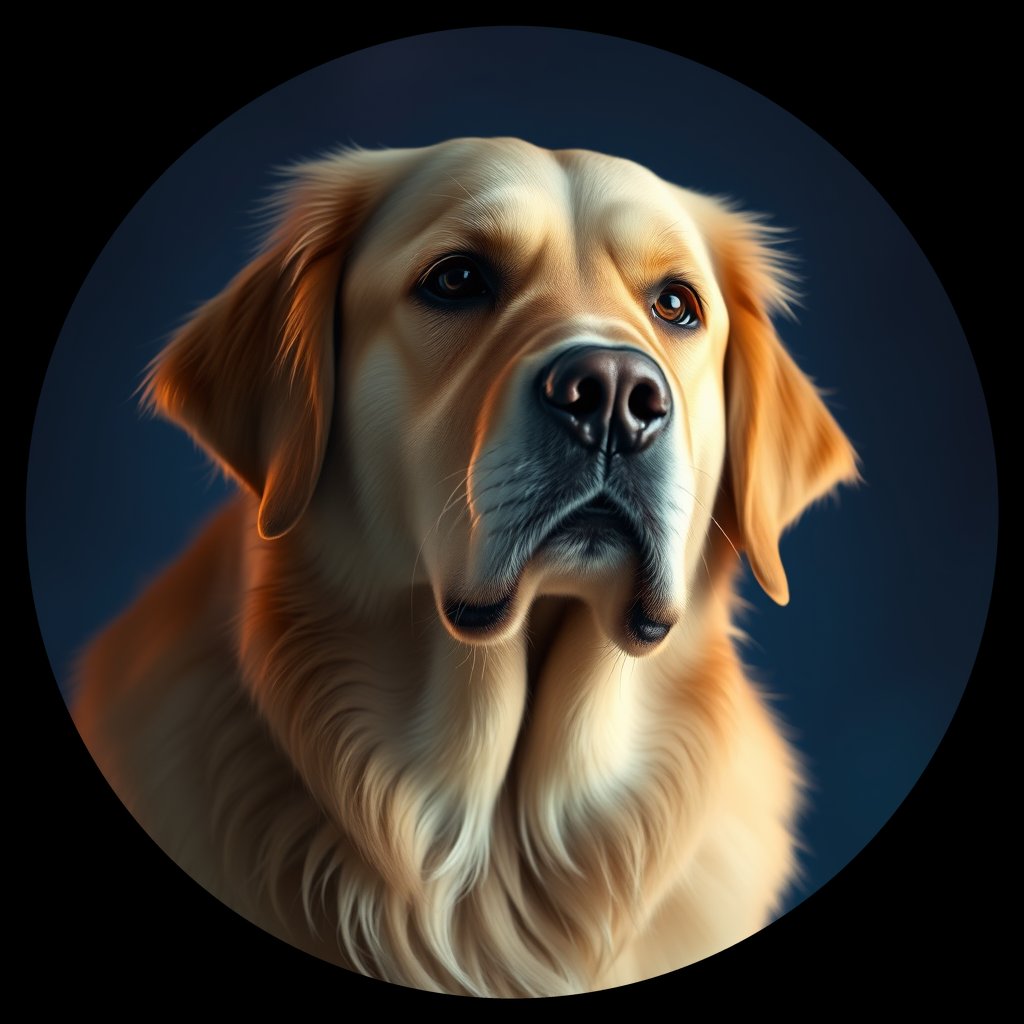 Cosmic medallion portrait of Oldies_grls8a07073a, a Golden Retriever