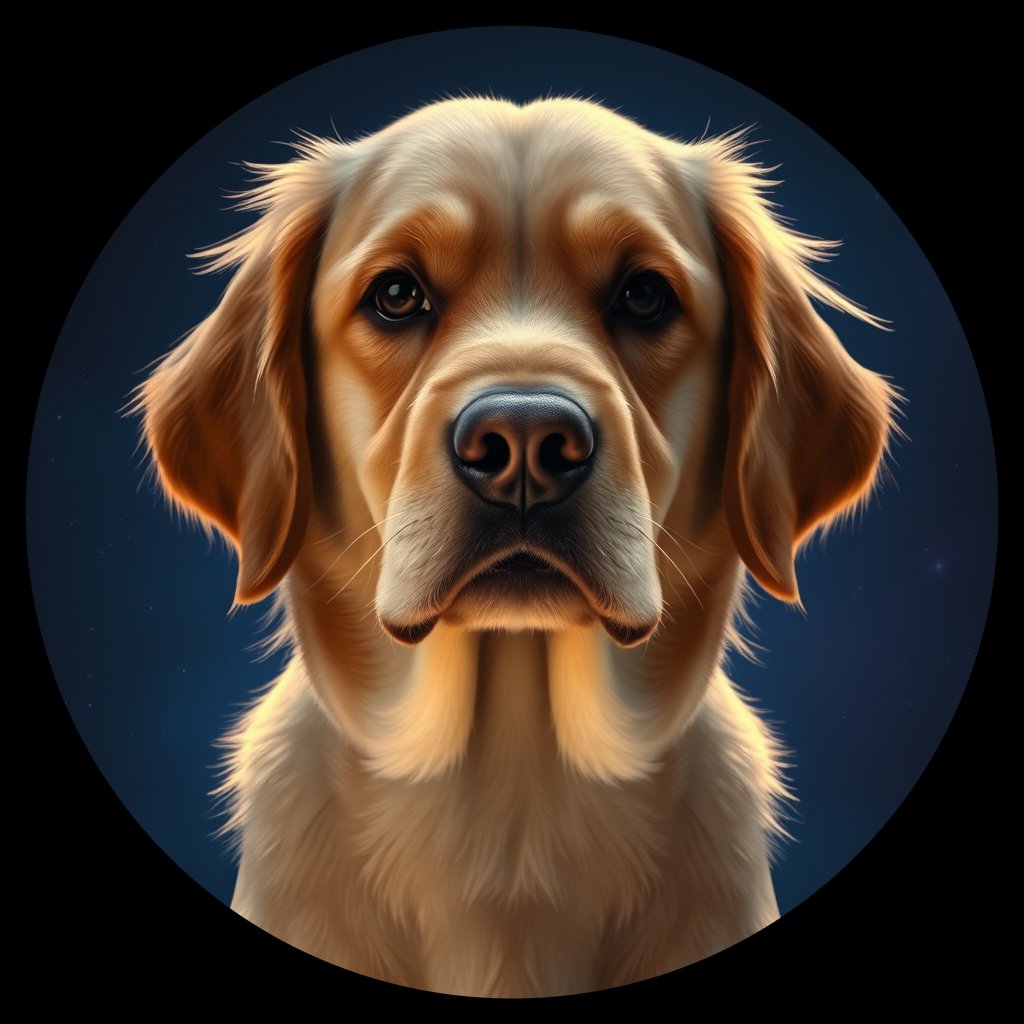 Cosmic medallion portrait of Oldies_grls8b626c6b, a Golden Retriever