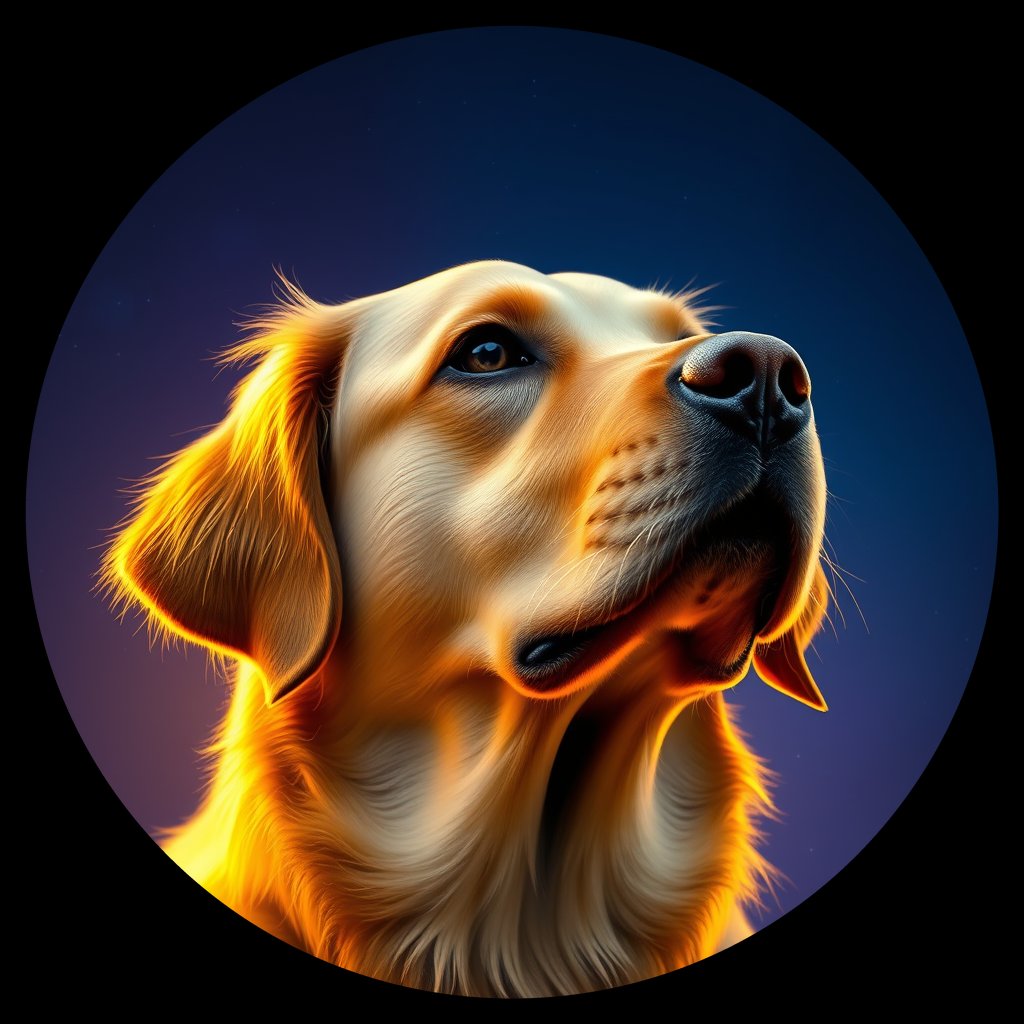 Cosmic medallion portrait of Oldies_grls8b97e6b8, a Golden Retriever