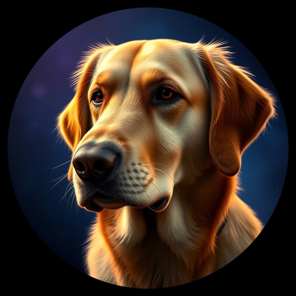 Cosmic medallion portrait of Oldies_grls8baafbcc, a Golden Retriever