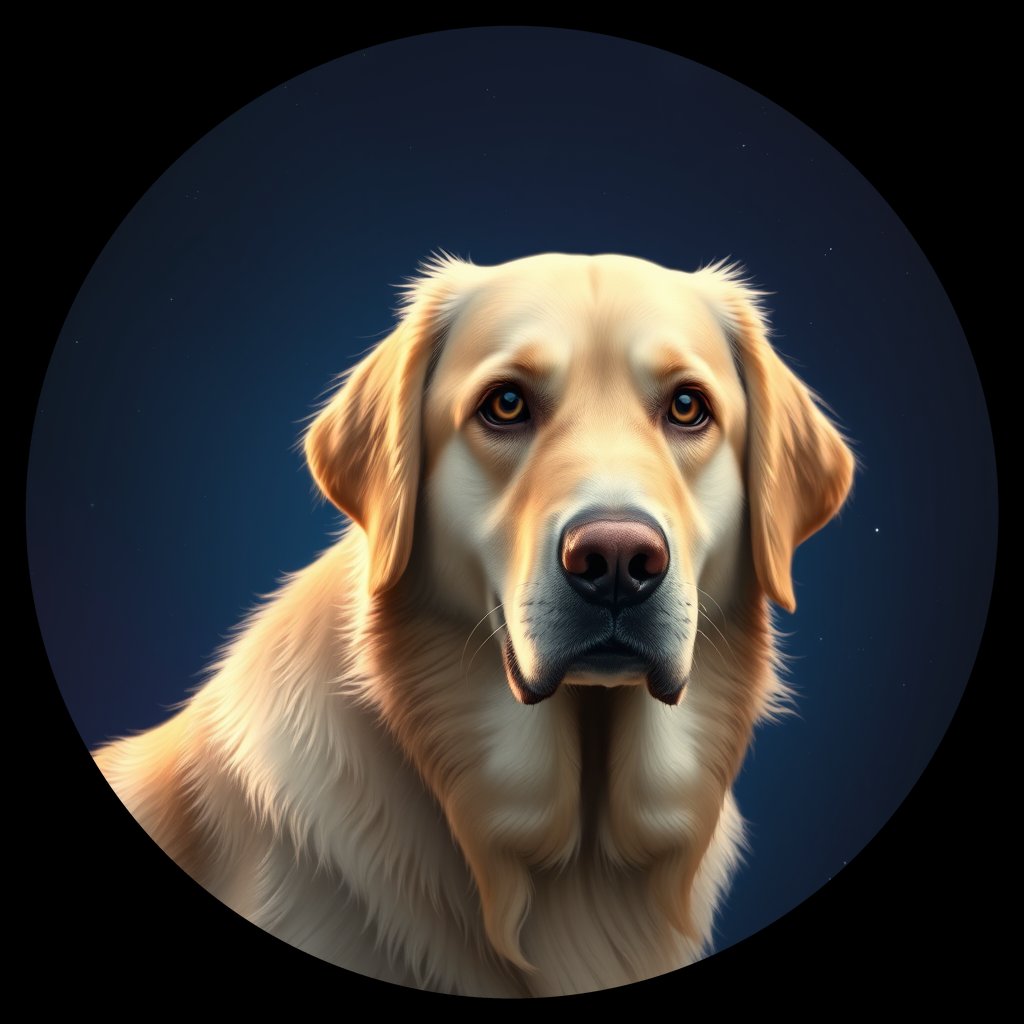 Cosmic medallion portrait of Oldies_grls8bec043f, a Golden Retriever