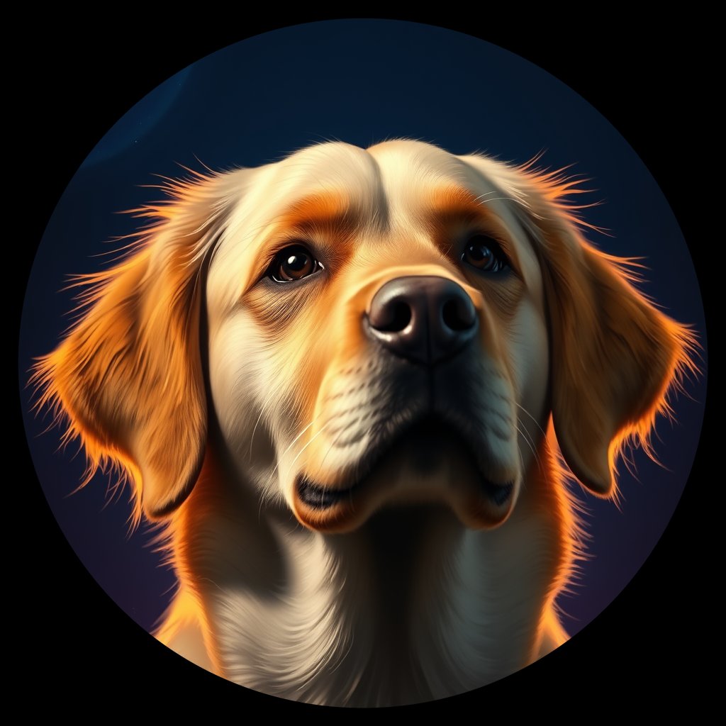 Cosmic medallion portrait of Oldies_grls8cebd3da, a Golden Retriever