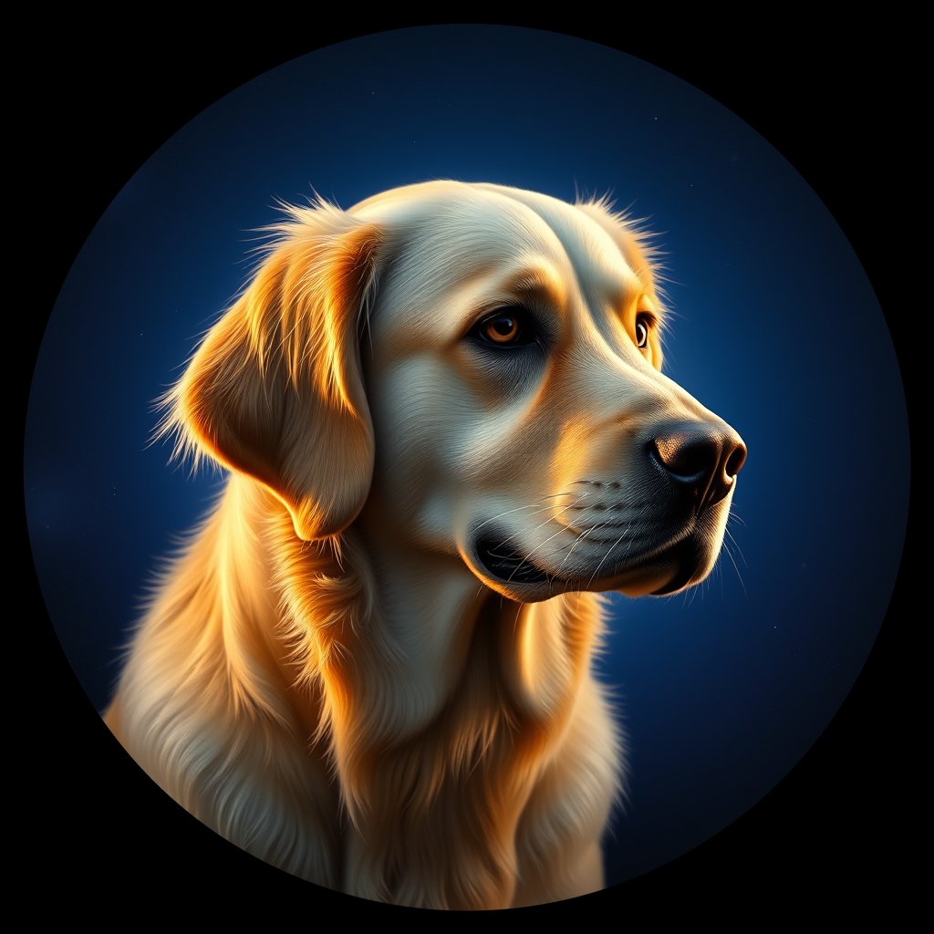 Cosmic medallion portrait of Oldies_grls8d0667c6, a Golden Retriever