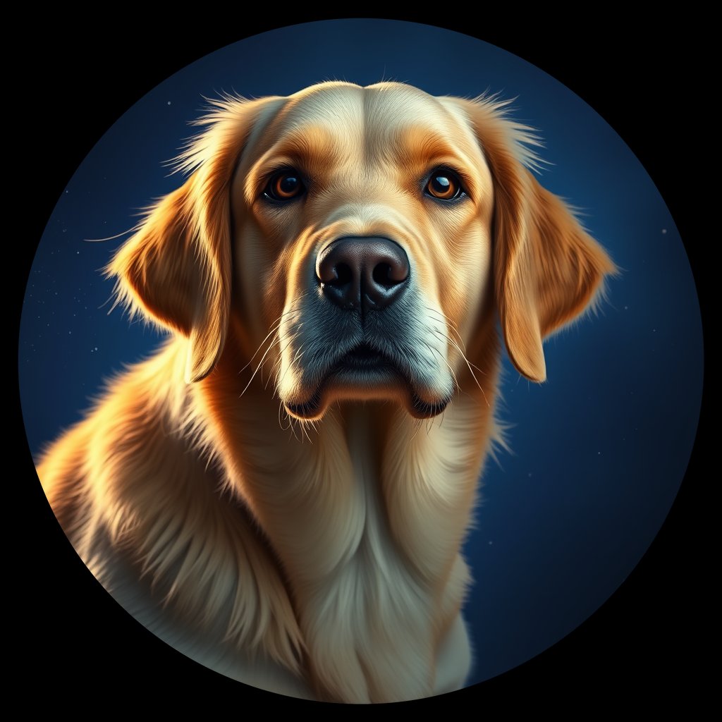 Cosmic medallion portrait of Oldies_grls8db417e6, a Golden Retriever