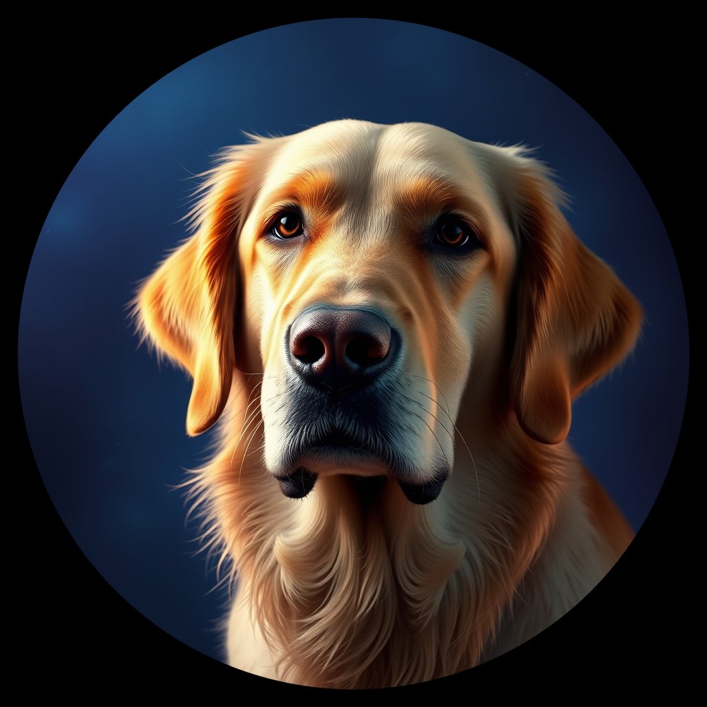 Cosmic medallion portrait of Oldies_grls8ea6a433, a Golden Retriever