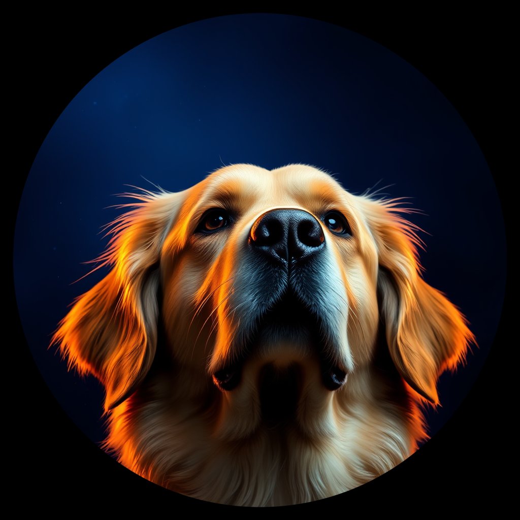 Cosmic medallion portrait of Oldies_grls8ee21c9e, a Golden Retriever