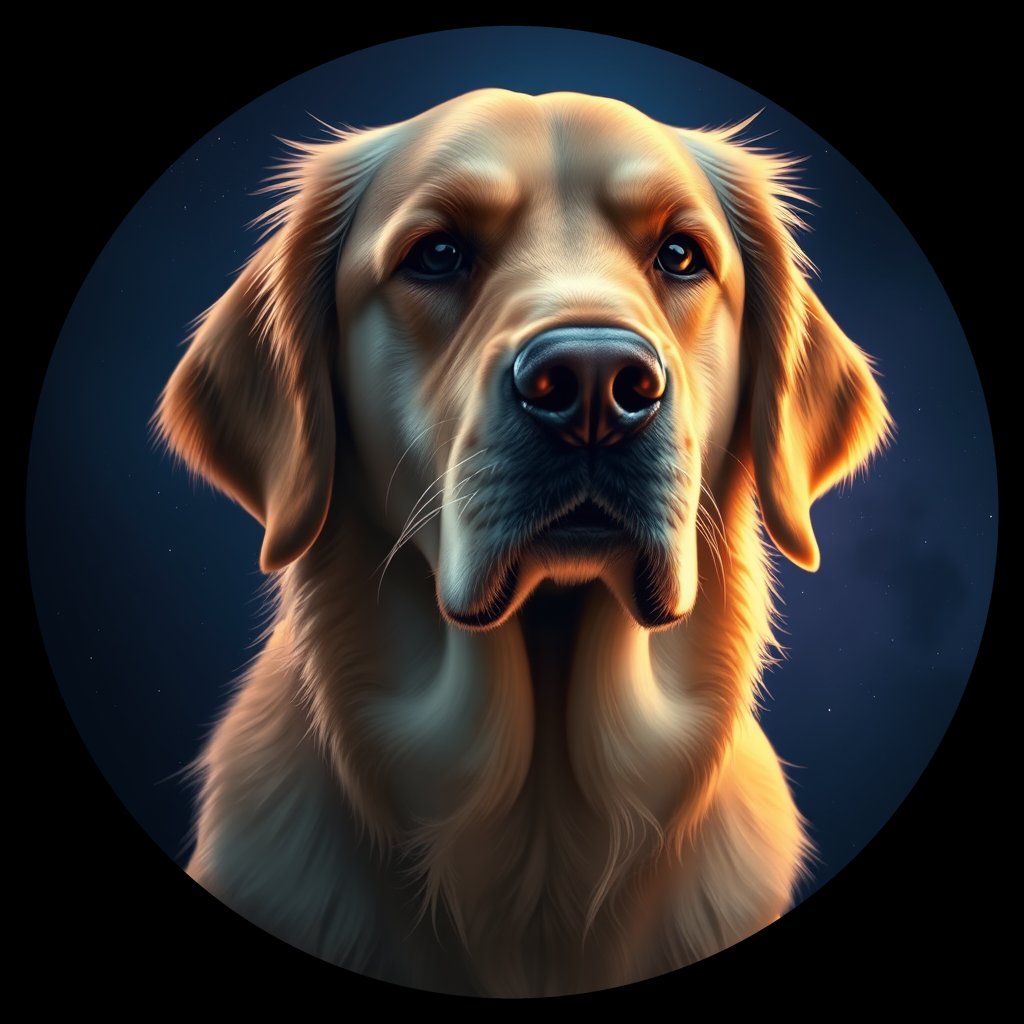 Cosmic medallion portrait of Oldies_grls8ff12a26, a Golden Retriever