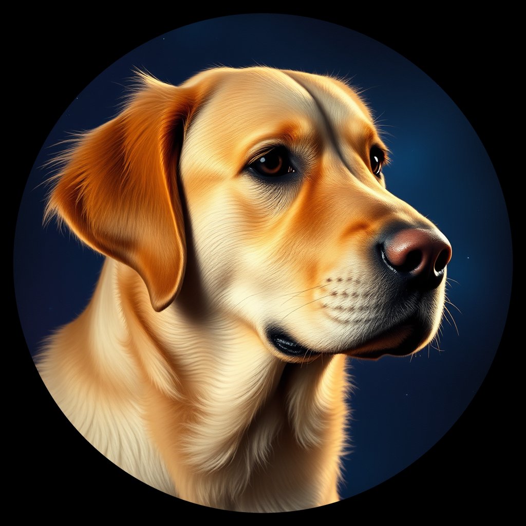 Cosmic medallion portrait of Oldies_grls908b41a5, a Golden Retriever
