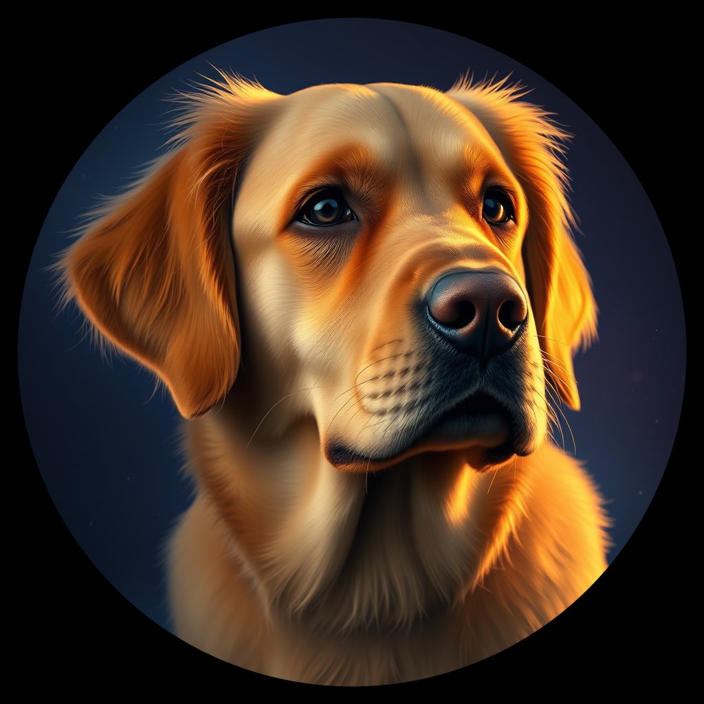 Cosmic medallion portrait of Oldies_grls921b6790, a Golden Retriever