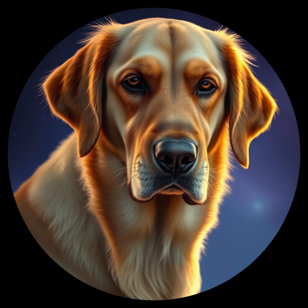 Cosmic medallion portrait of Oldies_grls9277d66f, a Golden Retriever