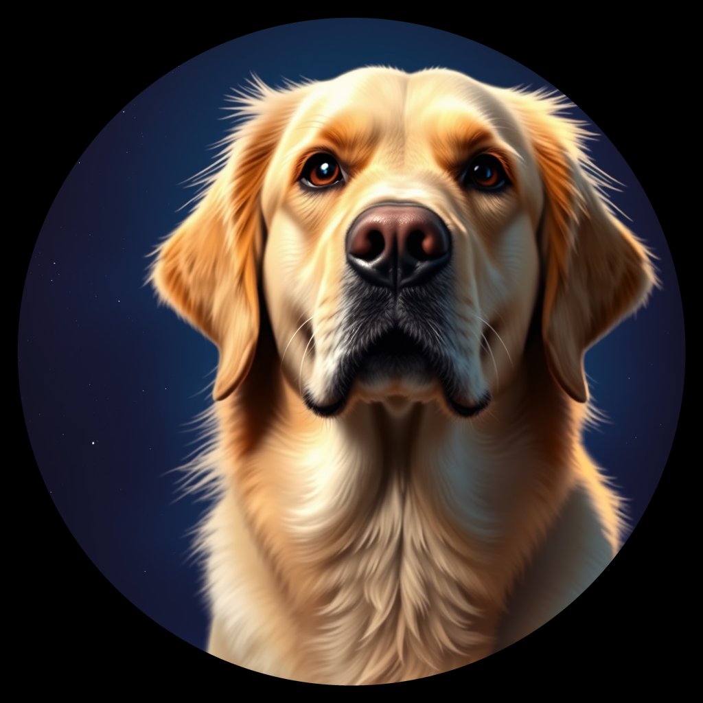 Cosmic medallion portrait of Oldies_grls95c36f29, a Golden Retriever
