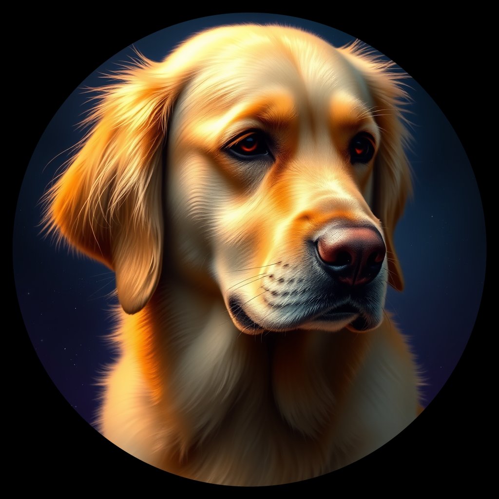 Cosmic medallion portrait of Oldies_grls95f942f0, a Golden Retriever